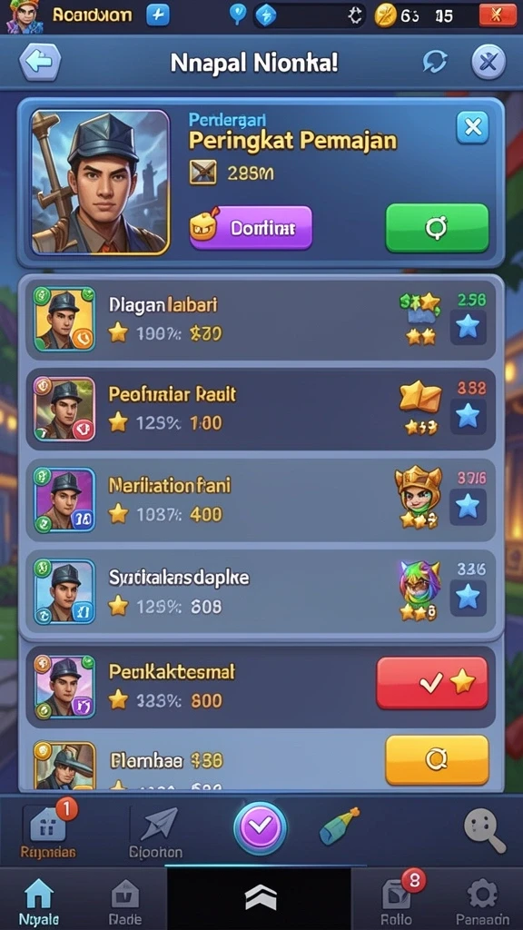 Tangkapan layar dengan leaderboard, menunjukkan peringkat pemain terbaik.