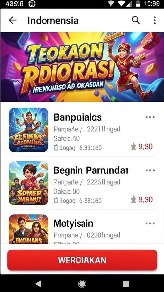 Screenshot pertama menunjukkan karakter utama dalam aksi penuh semangat.