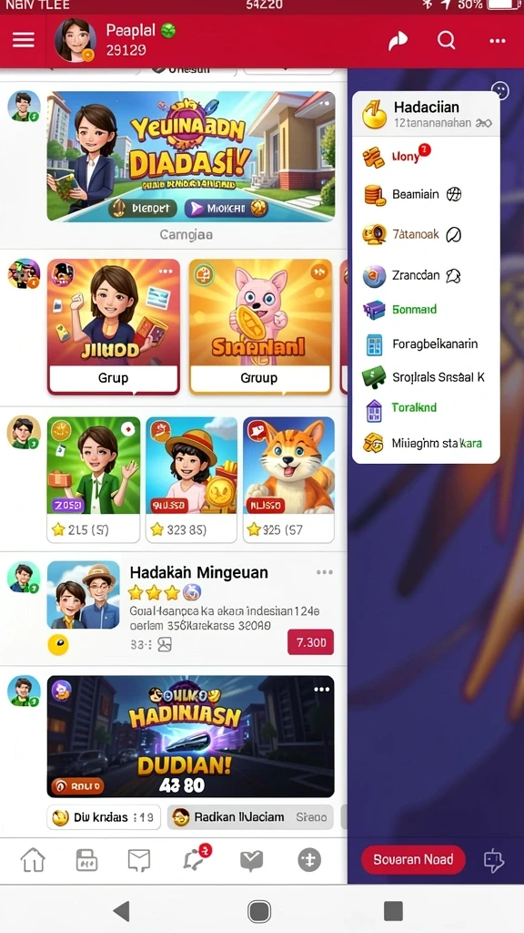 Screenshot menunjukkan fitur interaksi sosial antar pemain.